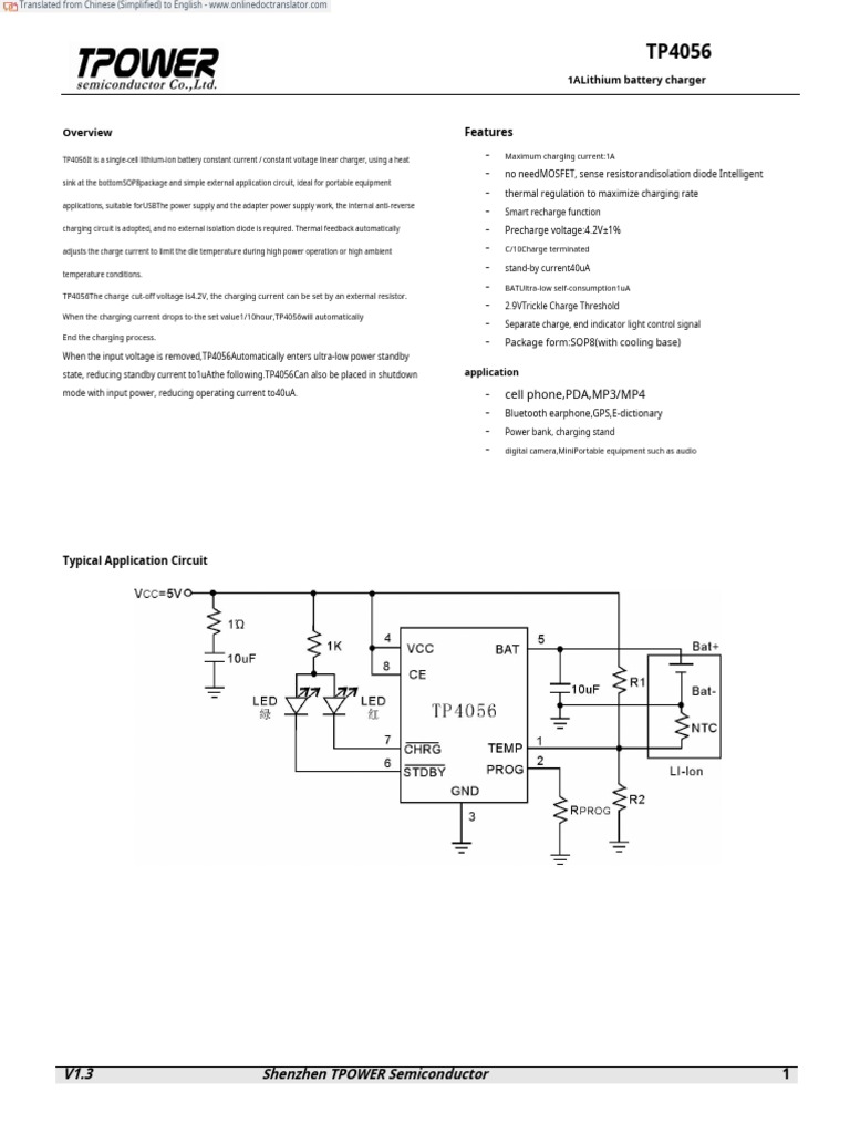 TP4056 ZH-CN en | PDF | Battery Charger | Rechargeable Battery
