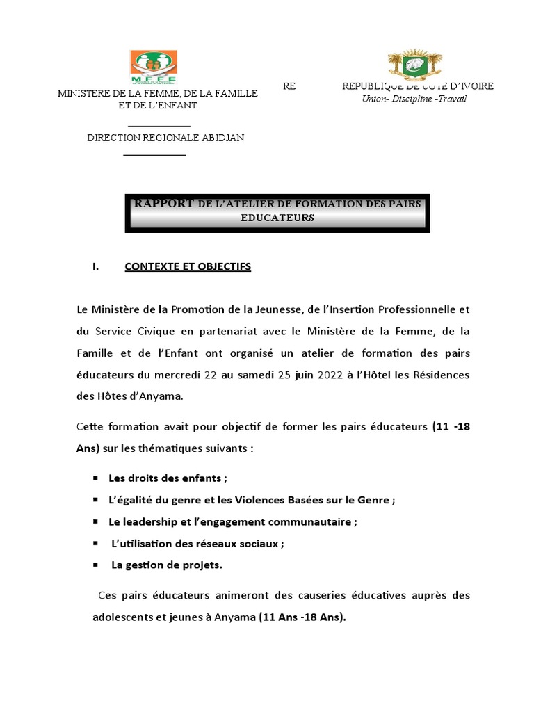 Formation Jeunes Éducateurs Anyama | PDF | Sexe | Études des genres
