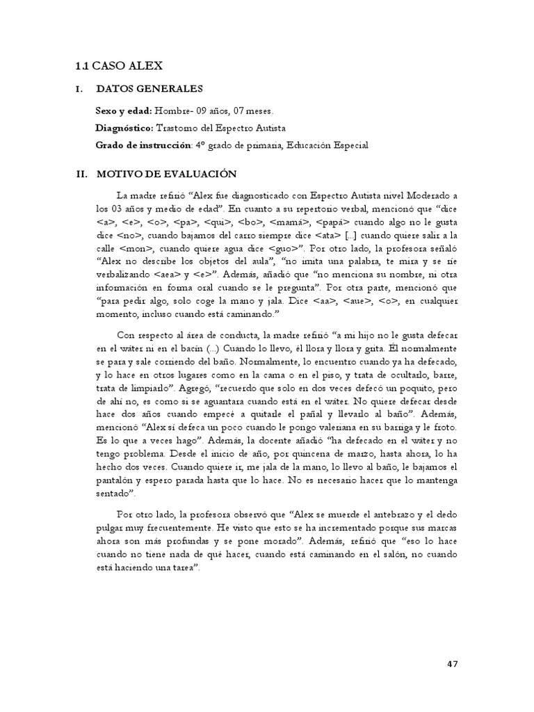 Caso Alex | PDF | Espectro autista | Comportamiento