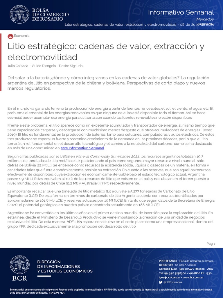 Litio en Argentina: Cadenas y Regulación | PDF | Minería | Coche eléctrico