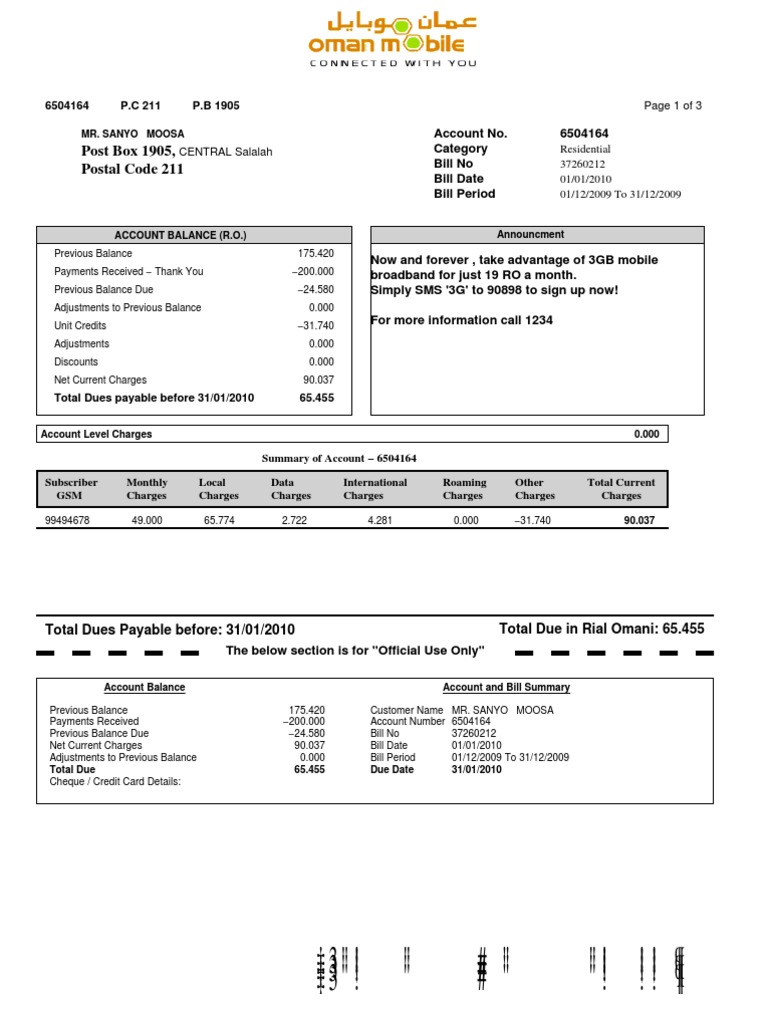 December 2009 GSM Bill Summary | PDF | Short Message Service | Mobile ...