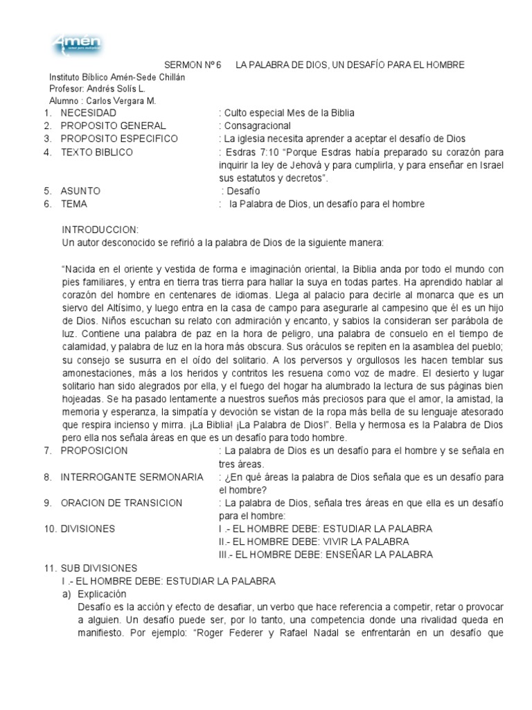 La Palabra de Dios como desafío para el estudio, la obediencia y la ...