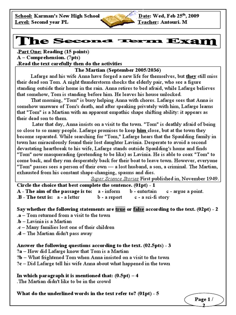 Second exam 2pl science fiction pdf
