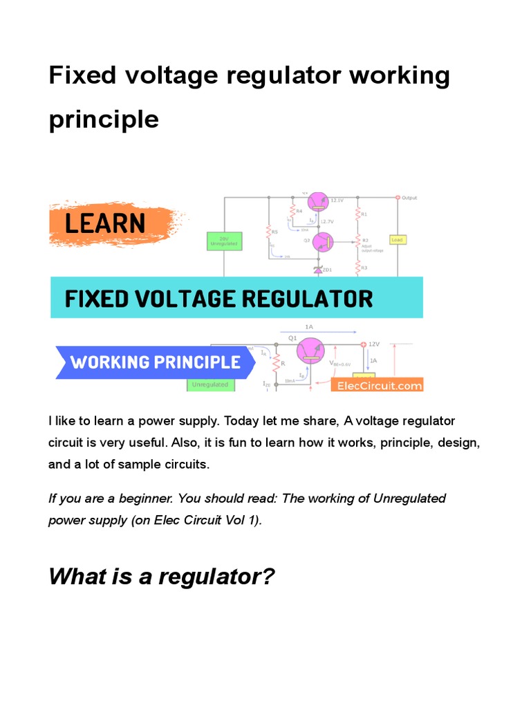 Fixed Voltage Regulator Working Principle PDF Power Supply Rectifier