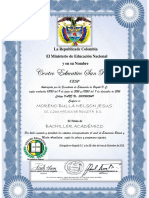 Diploma y Acta de Grado Moreno Bulla