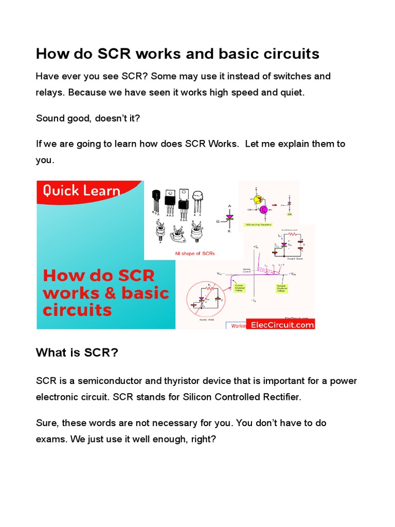 How Do SCR Works And Basic Circuits PDF Bipolar Junction Transistor 