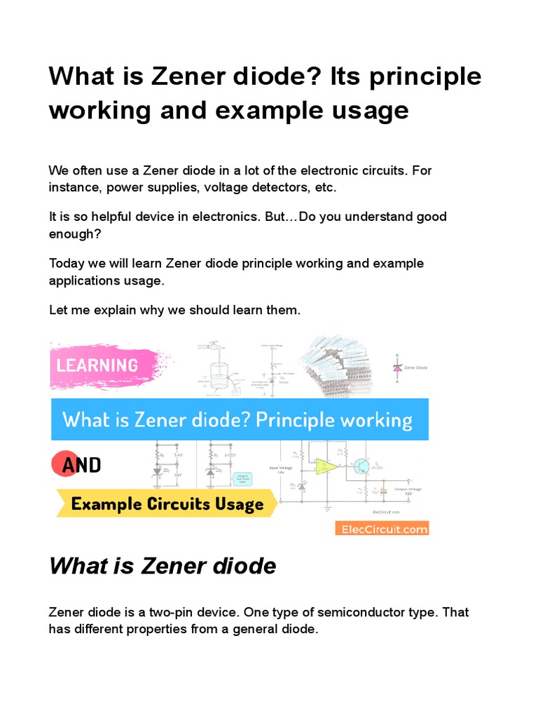 What is Zener diode_ Its principle working and example usage PDF