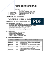 Proyecto de Aprendizaje La Naturaleza Dios Creo