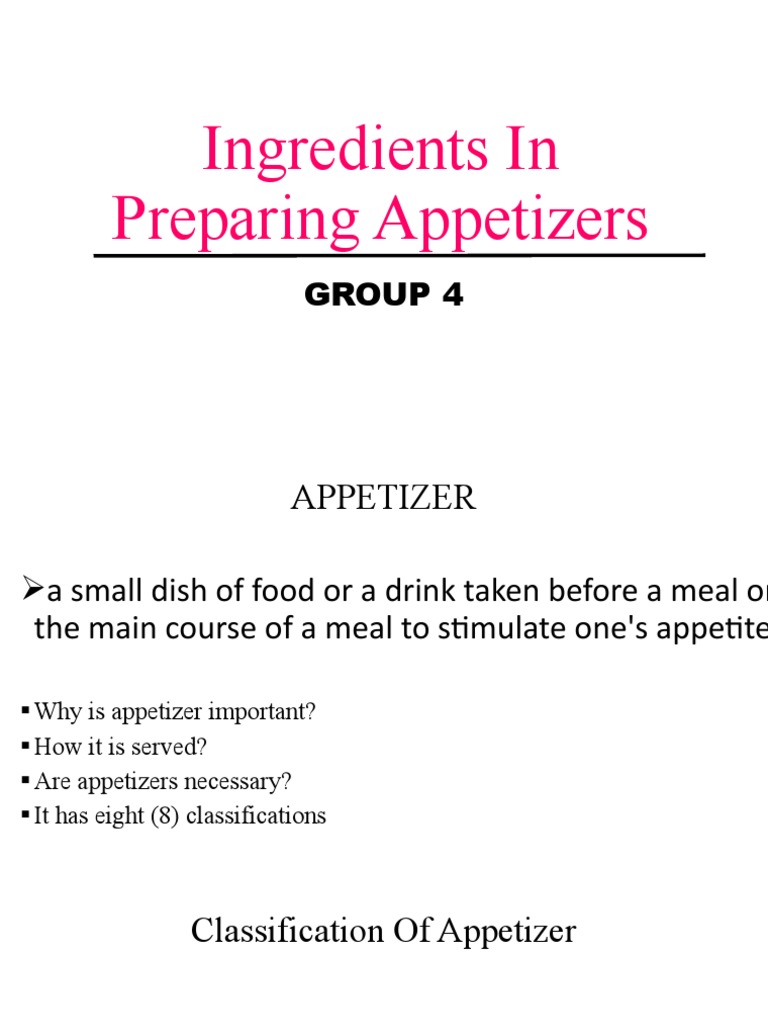 Ingredients in Preparing Appetizers | PDF | Hors D'oeuvre | Pickling