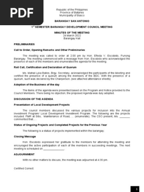 BDC Minutes of Meeting