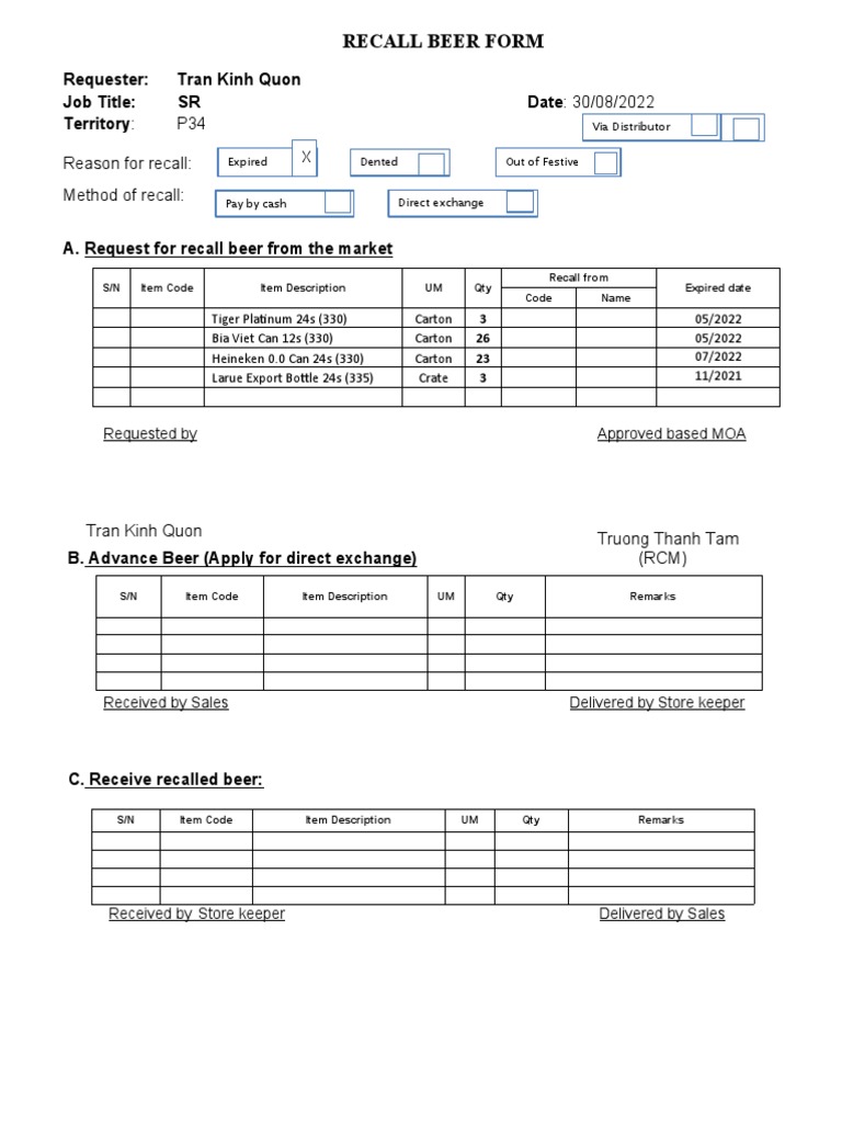 Expired Beer Form (RCM) - TKQ | PDF