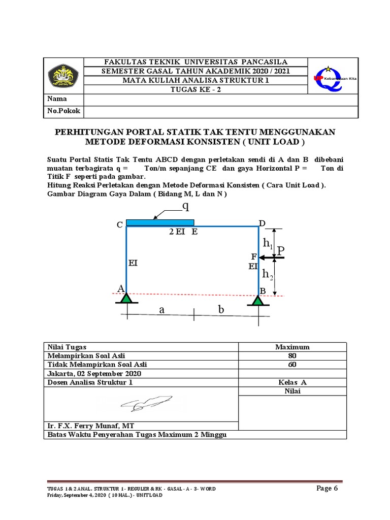 2.a) Tugas Ke - 2 Anal. Struktur 1 A Reguler Unit Load (Portal) Hal. 6 ...