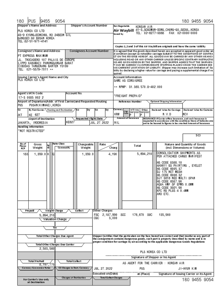 Air Waybill Chgs Code PDF Supply Chain Management Transport