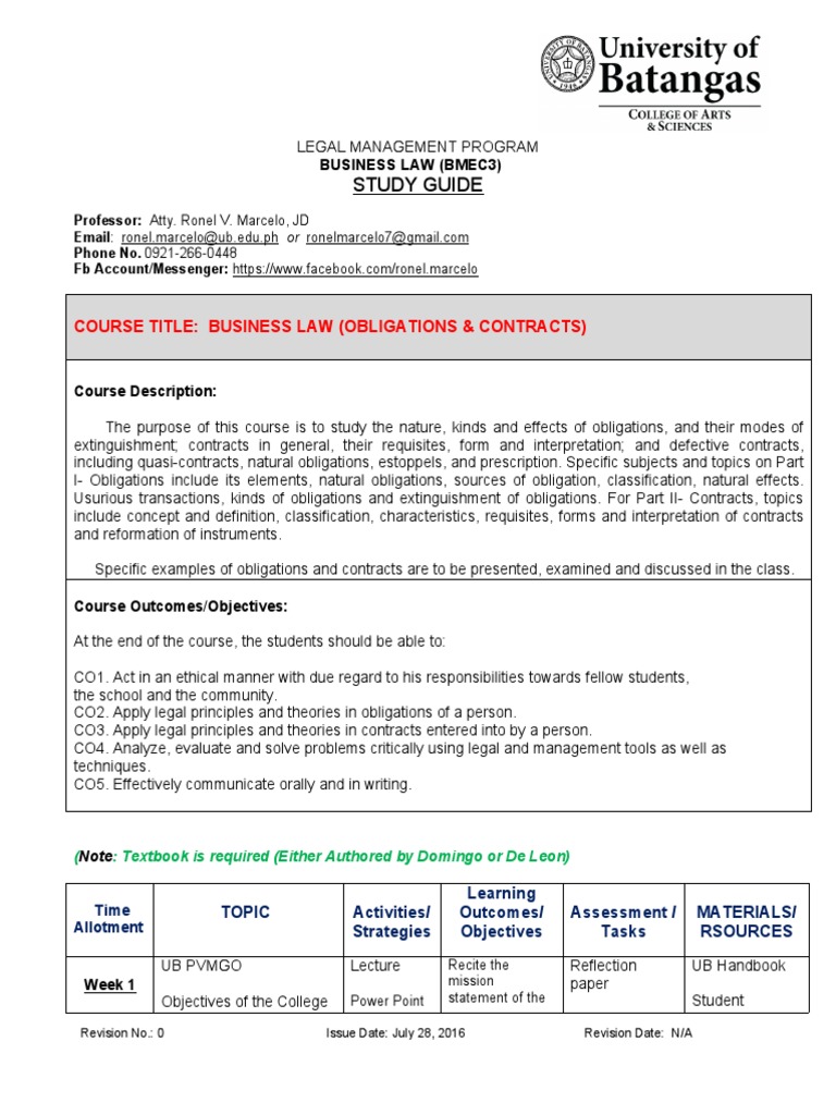 STUDY GUIDE in LAW1 BMEC3 Business - Law | Download Free PDF | Question ...