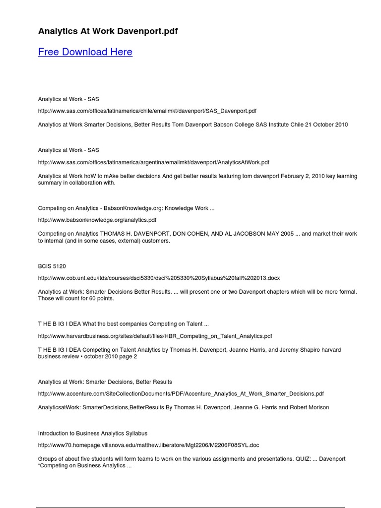 Analytics at Work Davenport | Download Free PDF | Analytics | Computer Data