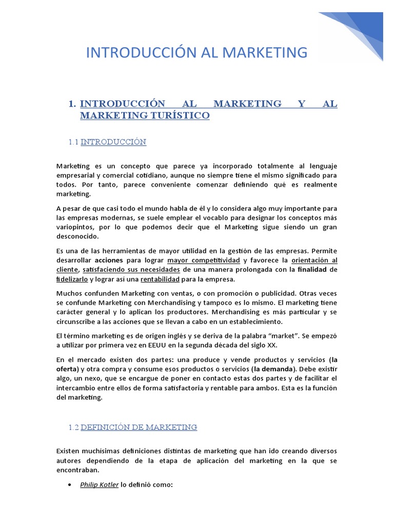 Tema 1 Introducción Al Marketing y Al Marketing Turístico | PDF ...