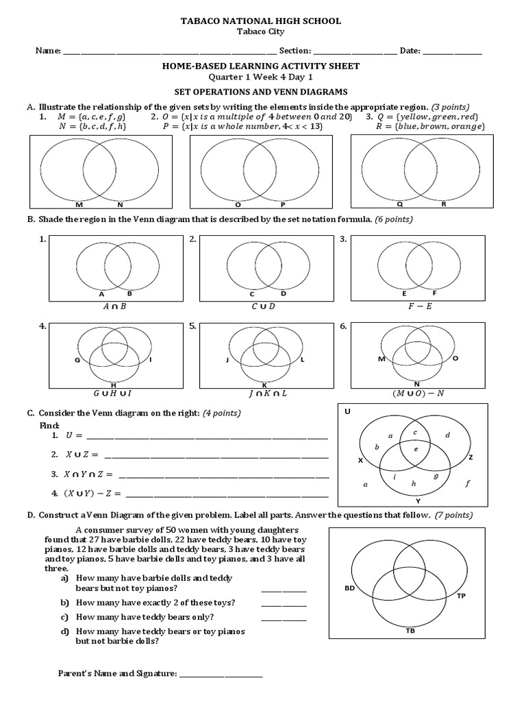 Home based learning exploring set operations venn diagrams and