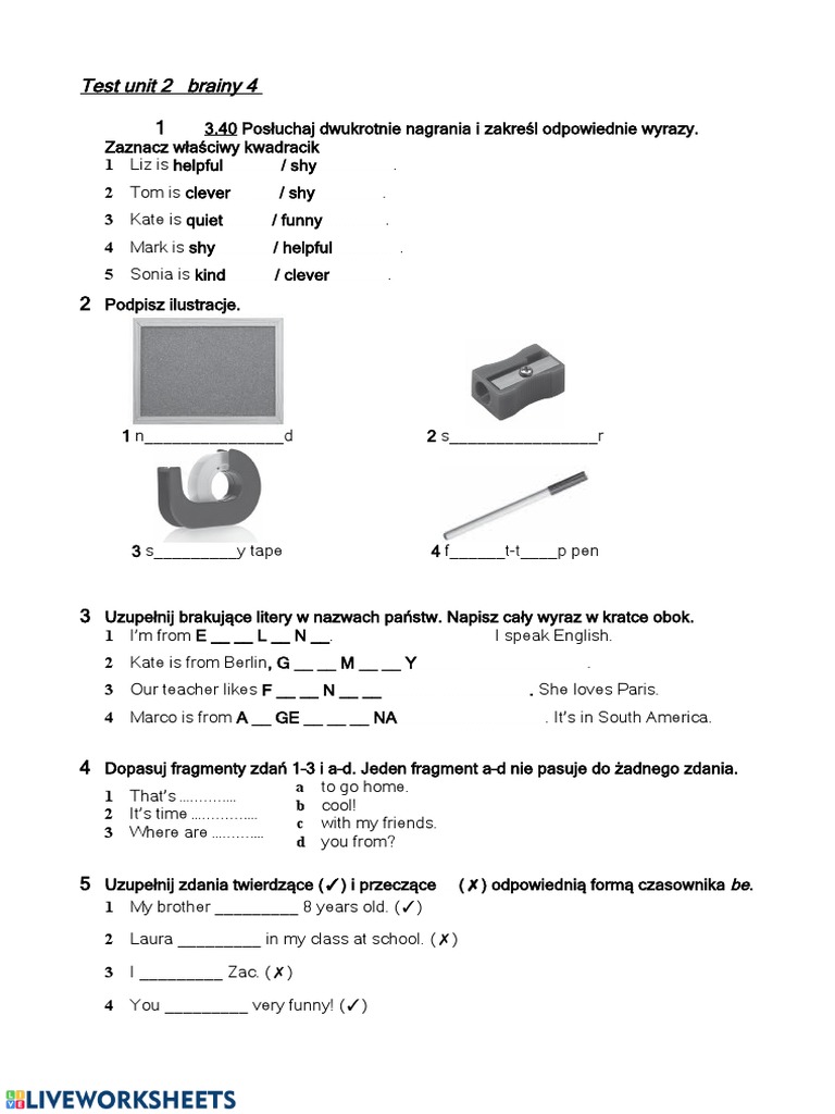 English Class Klasa 4 Test Unit 2