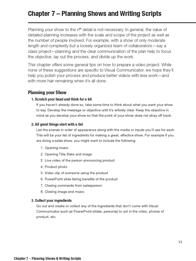 Chapter 7 - Planning Shows and Writing Scripts | Download Free PDF ...