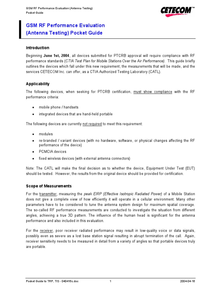 CETECOM Antenna Testing Pocket Guide | PDF | Antenna (Radio ...