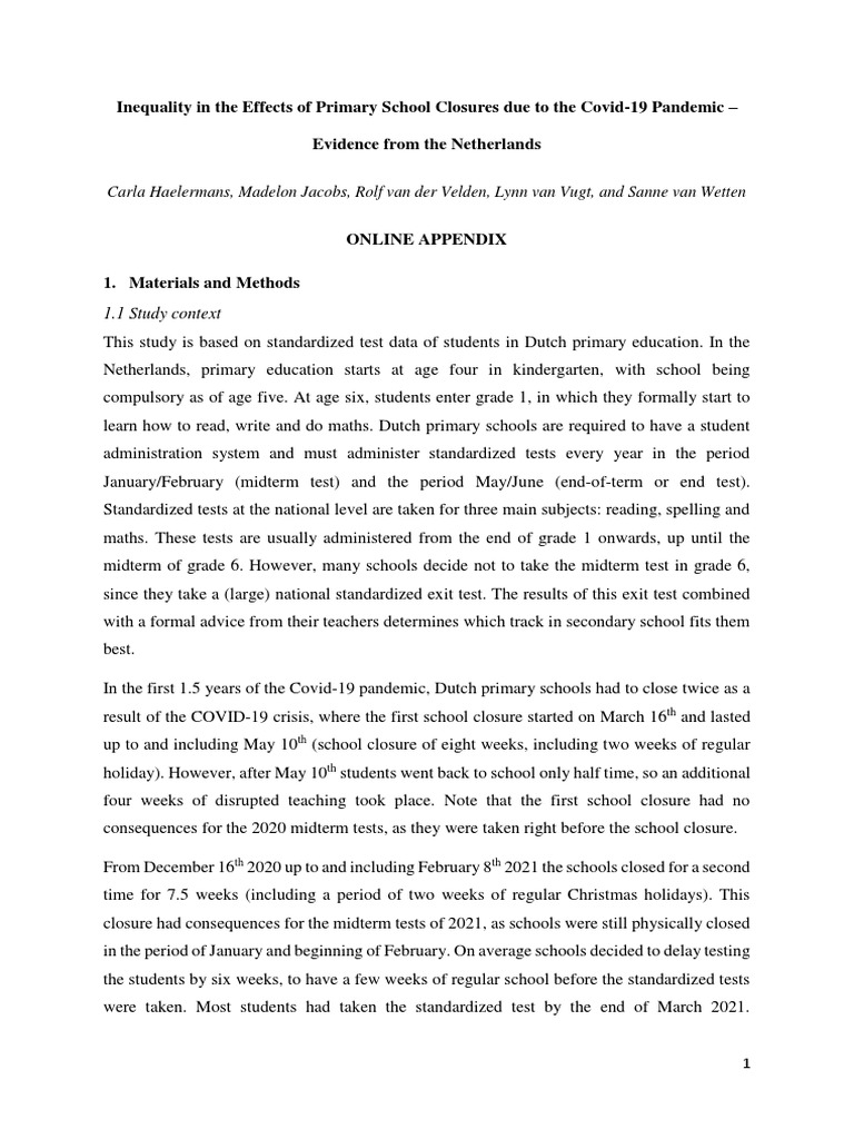 Inequality in The Effects of Primary School Closures Due To The Covid