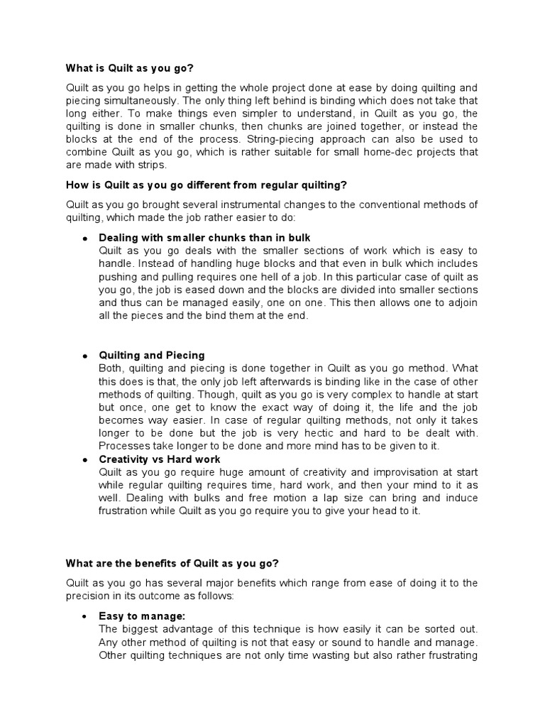 Quilt As You Go PDF Quilt Quilting