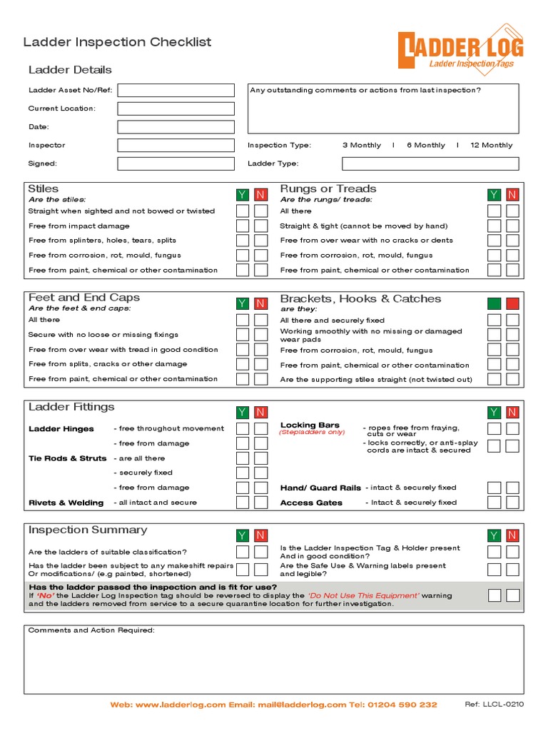 Ladder Log Ladder Inspection Checklist PDF Ladder