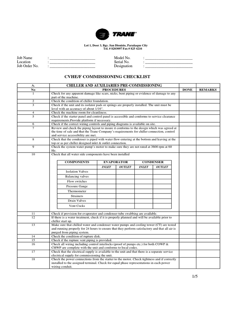 CVHEF CHILLER COMMISSIONING & STARTUP Checklist 07102015 PDF