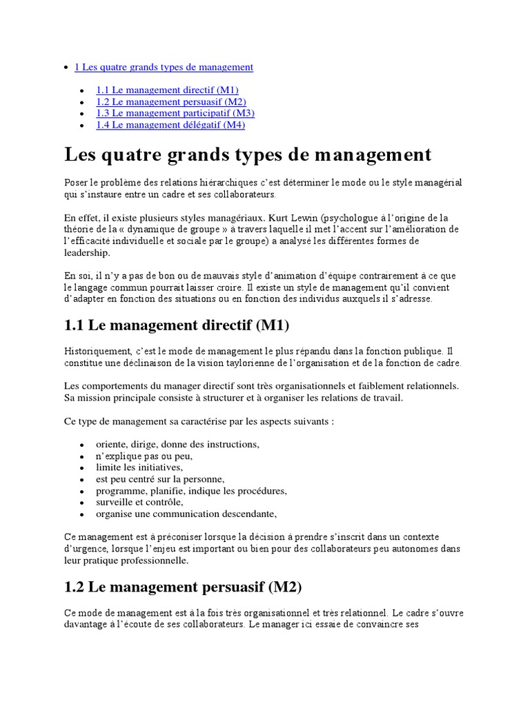 Les 4 styles de management expliqués | PDF | Business