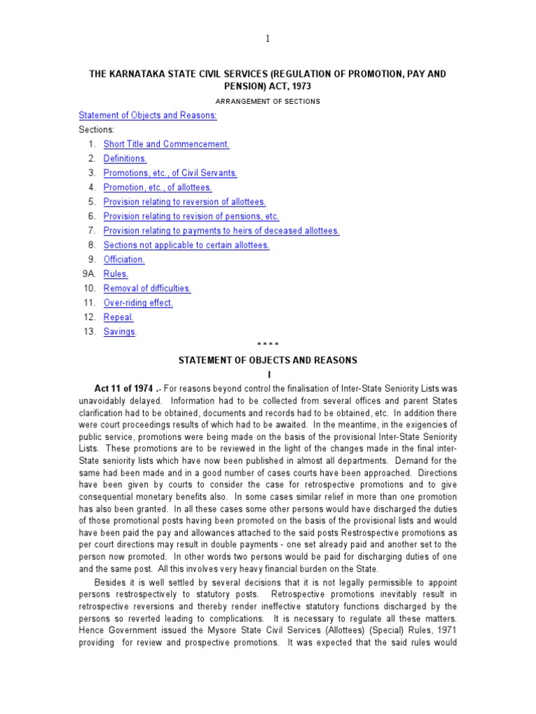Karnataka Civil Service (Promotion, Pay&Pension) Act PDF Judgment
