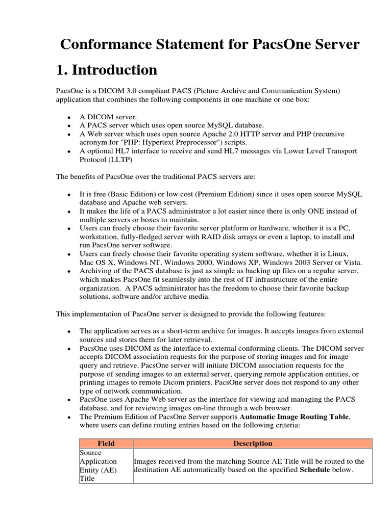 PacsOne Server DICOM 3.0 Conformance Statement | PDF | Networking ...