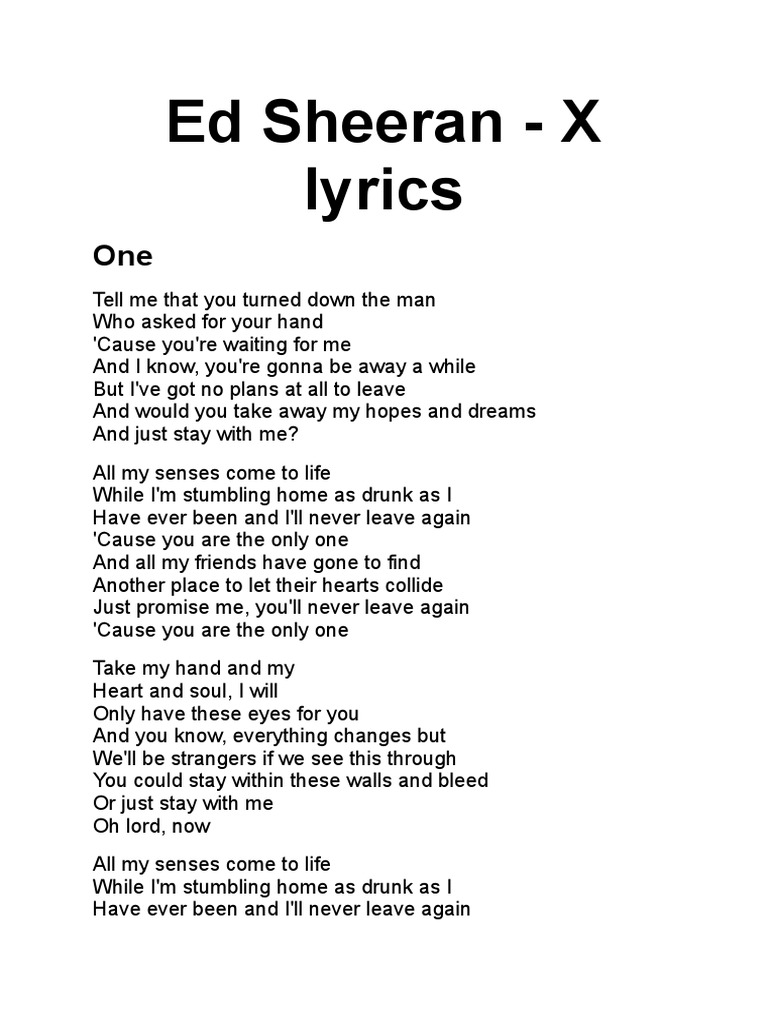 Ed Sheeran - X Lyrics | PDF | Poetry, image size:768x1024