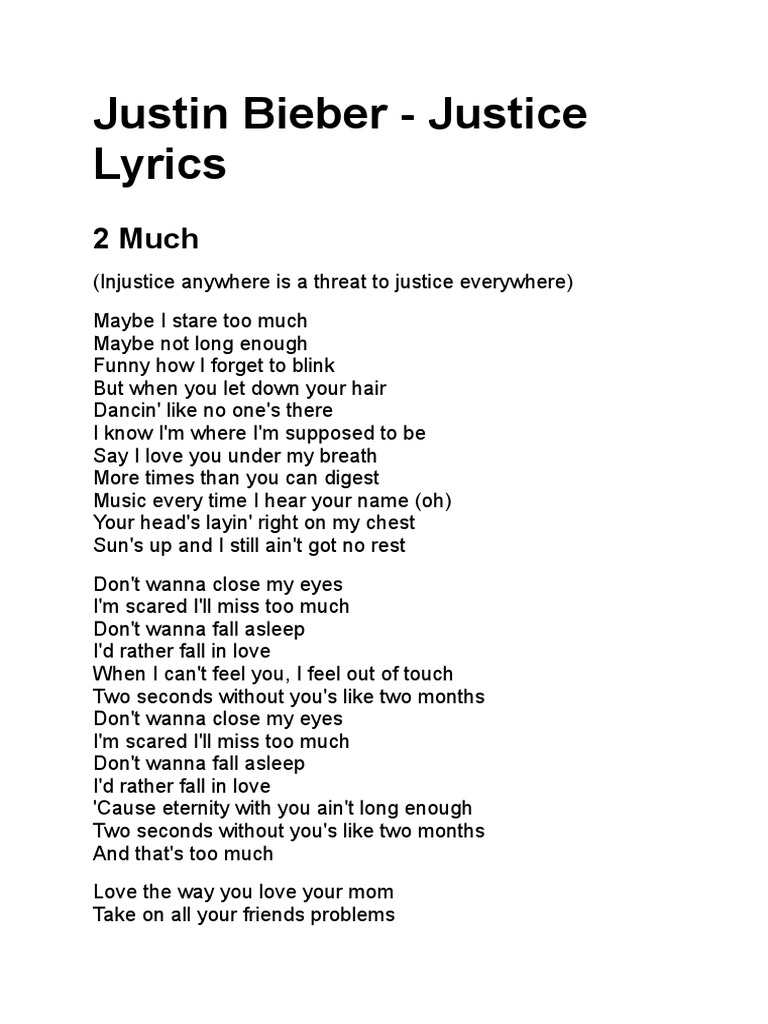 Justin Bieber - Justice Lyrics | PDF | Mystery, Thriller & Crime ...