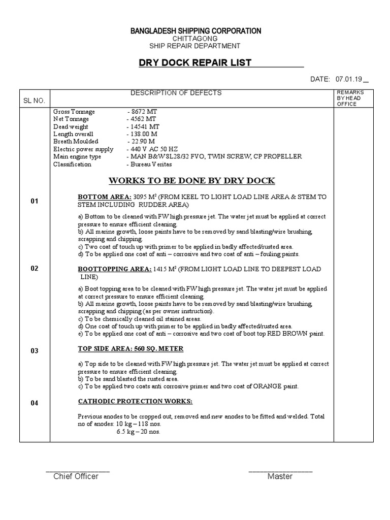 Dry Dock Repair Checklist 07.01.19 | PDF | Technology & Engineering