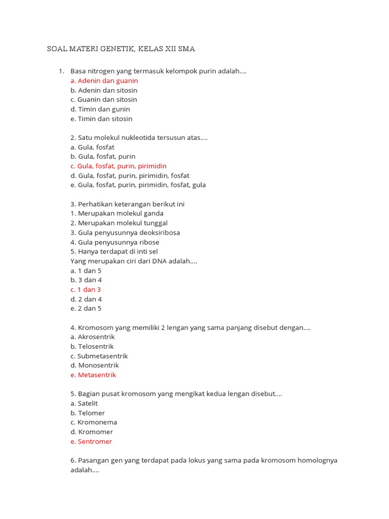 SOAL MATERI GENETIK Dan SINTESIS PROTEIN | PDF