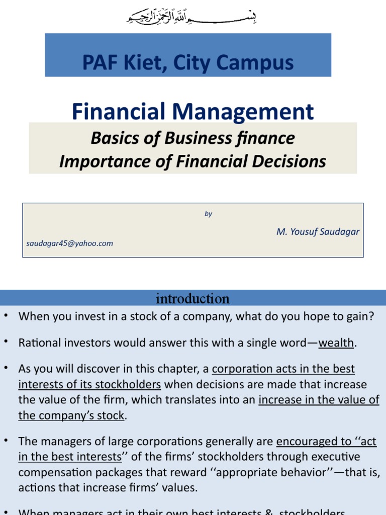 IBFWeek 1Basics of Business Finance & Importance of Financial