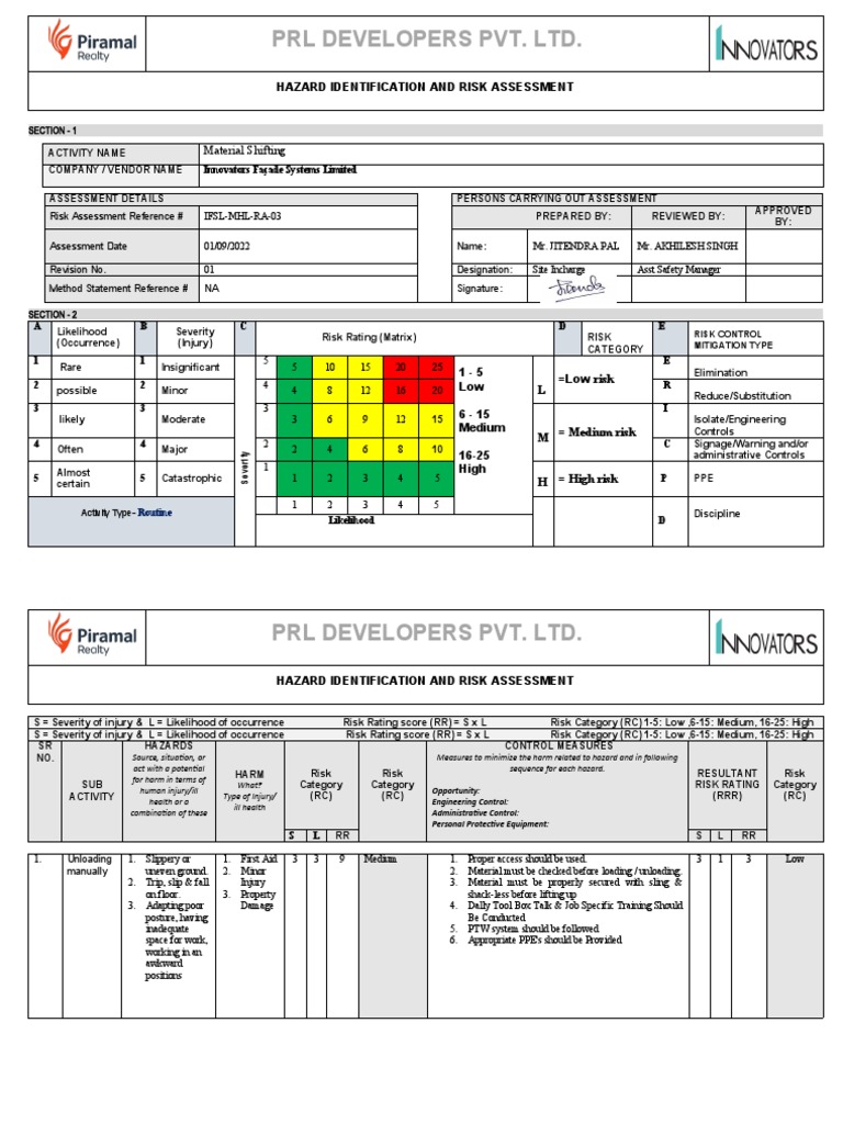 Material Shifting Risk Assessment | PDF | Risk | Personal Protective ...