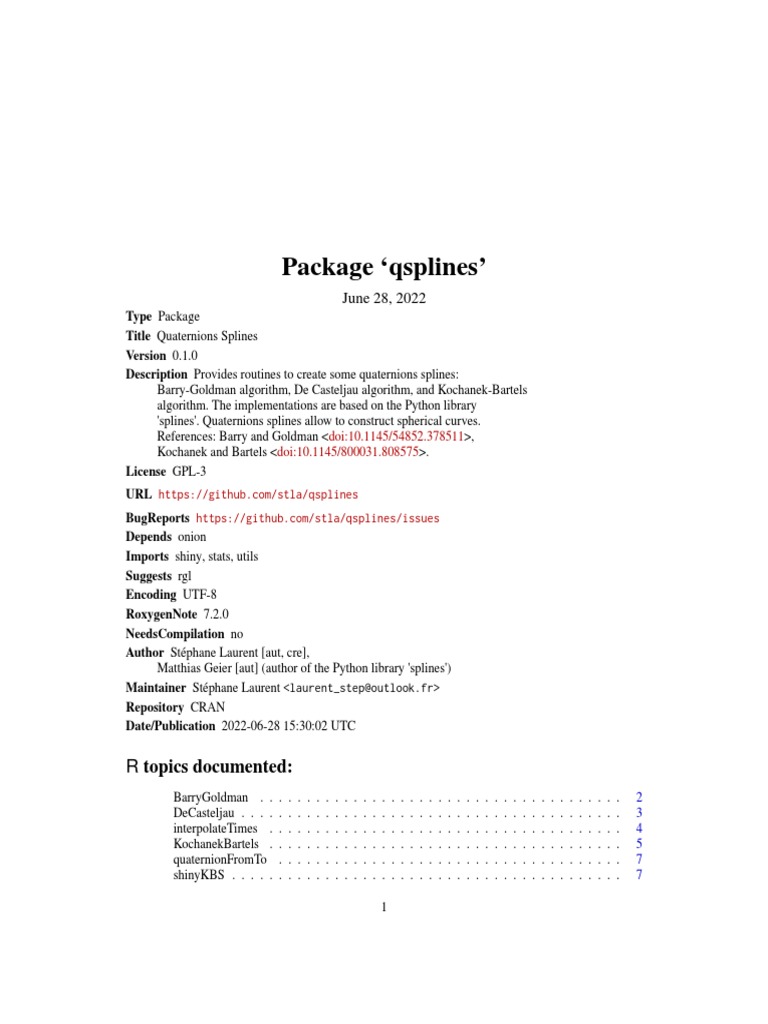 Quaternion Splines An R Package for Constructing Spherical Curves using Quaternion