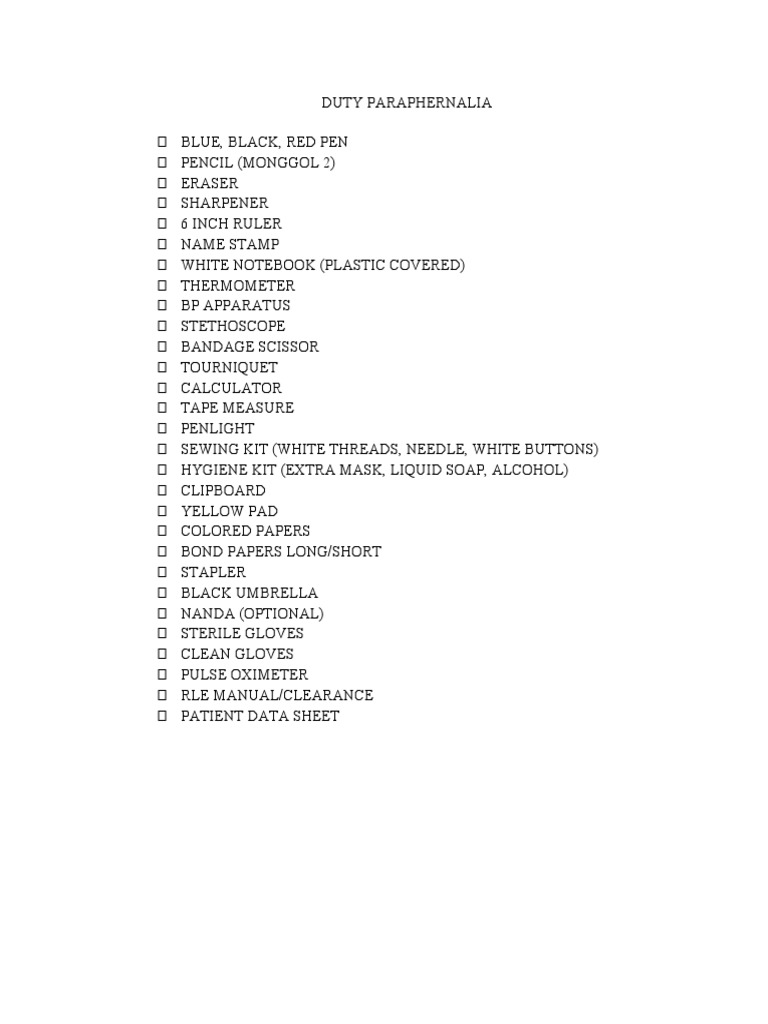 Duty Paraphernalia | PDF | Wellness | Science & Mathematics