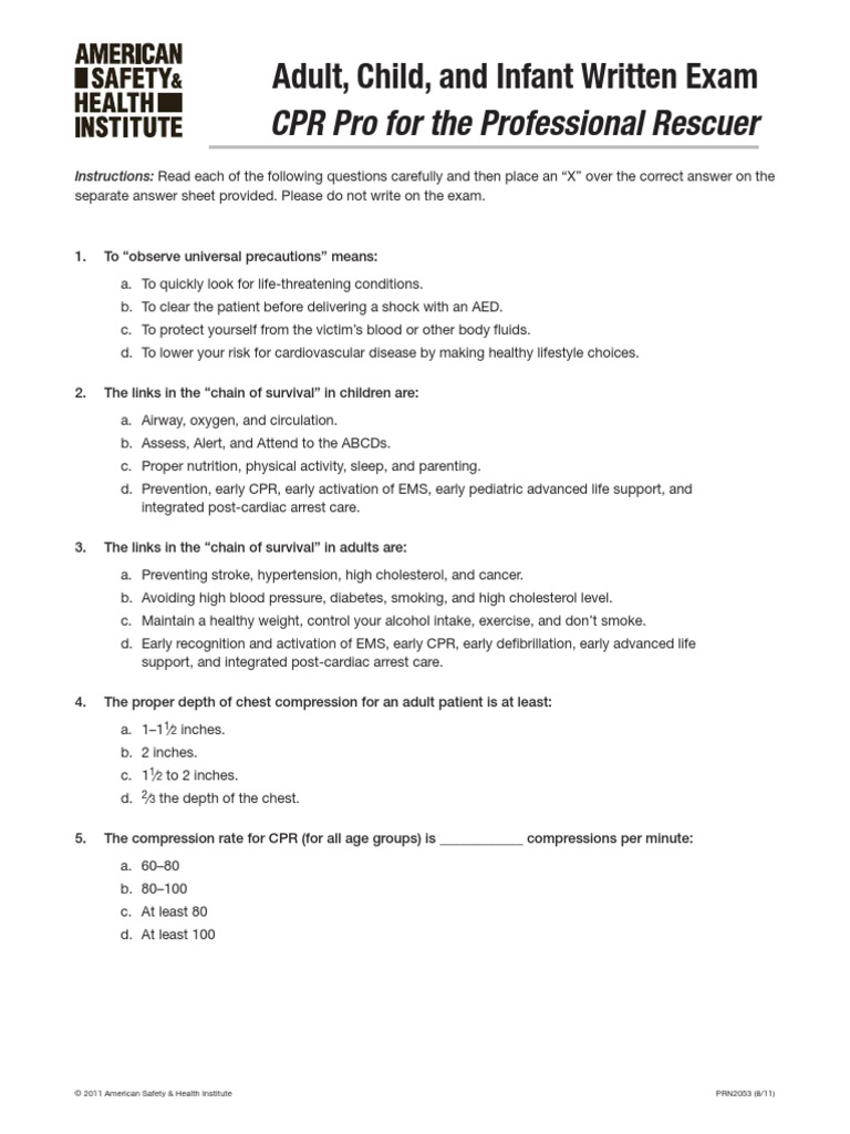 Adult, Child, and Infant Written Exam CPR Pro For The Professional