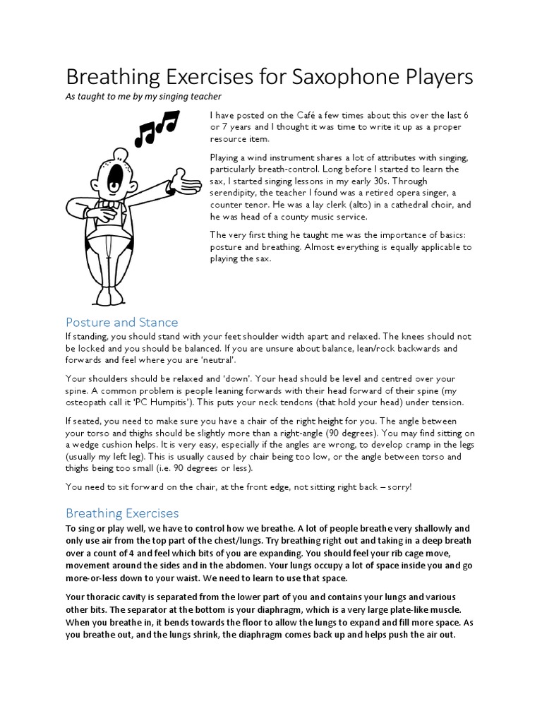 Breathing Exercises for Saxophone Players v2 2 PDF Singing Breathing