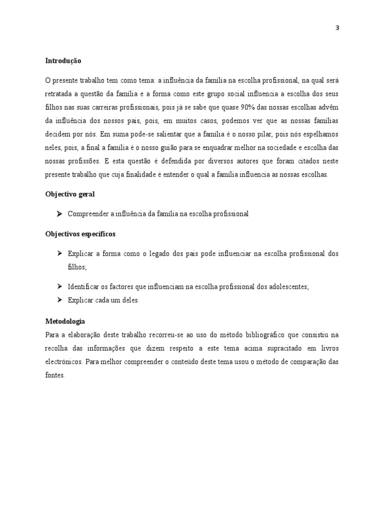 Influência Familiar na Escolha Profissional | PDF | Família | Adolescência