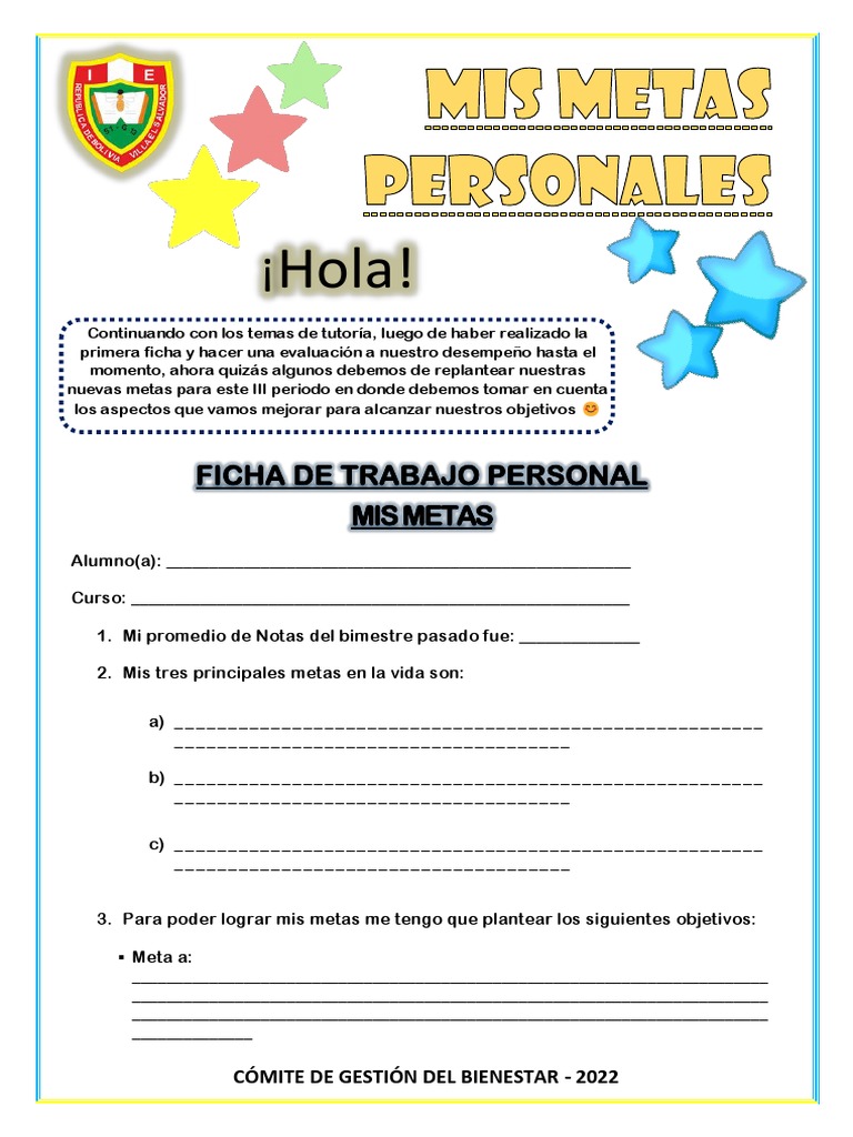 Hoja De Trabajo De Metas Personales Las 12 Mejores Ideas De Plantillas