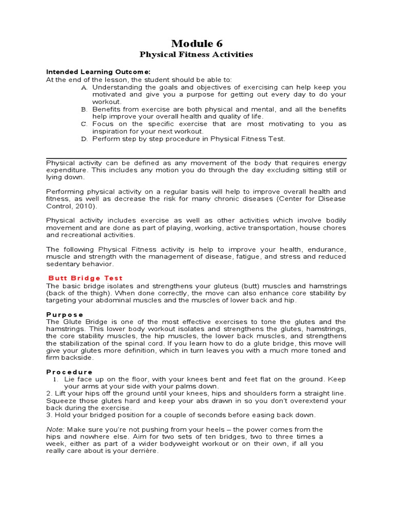 MODULE 6 Physical Fitness Activities PDF Physical Fitness Musculoskeletal System