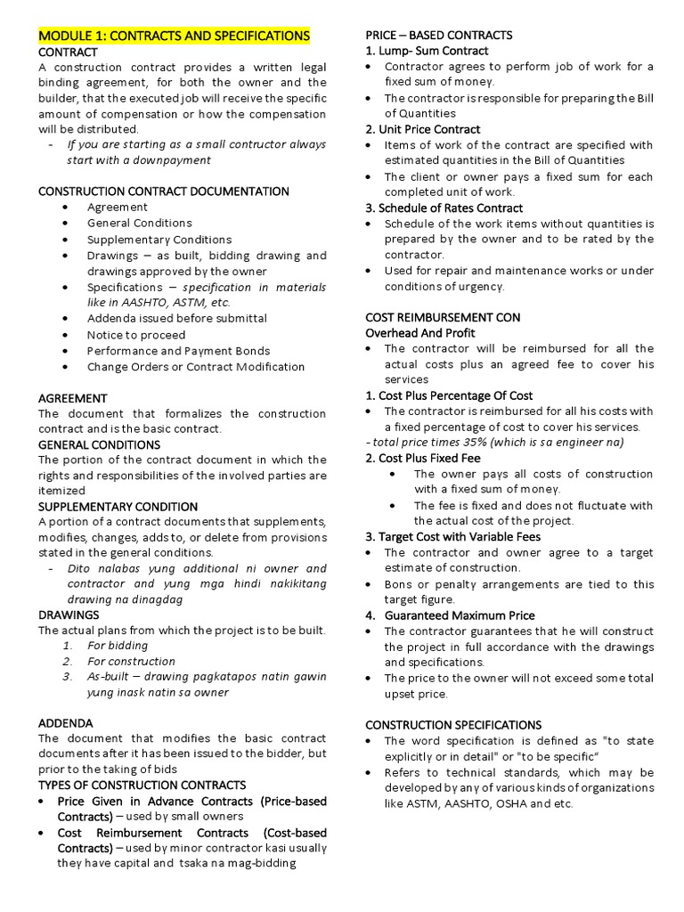 Construction methods and project management notes pdf business
