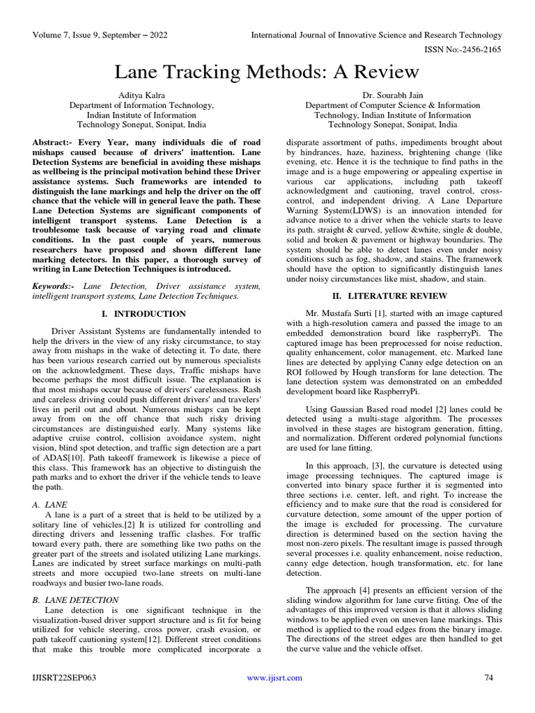 Lane Tracking Methods A Review PDF Multidimensional Signal Processing Computer Vision
