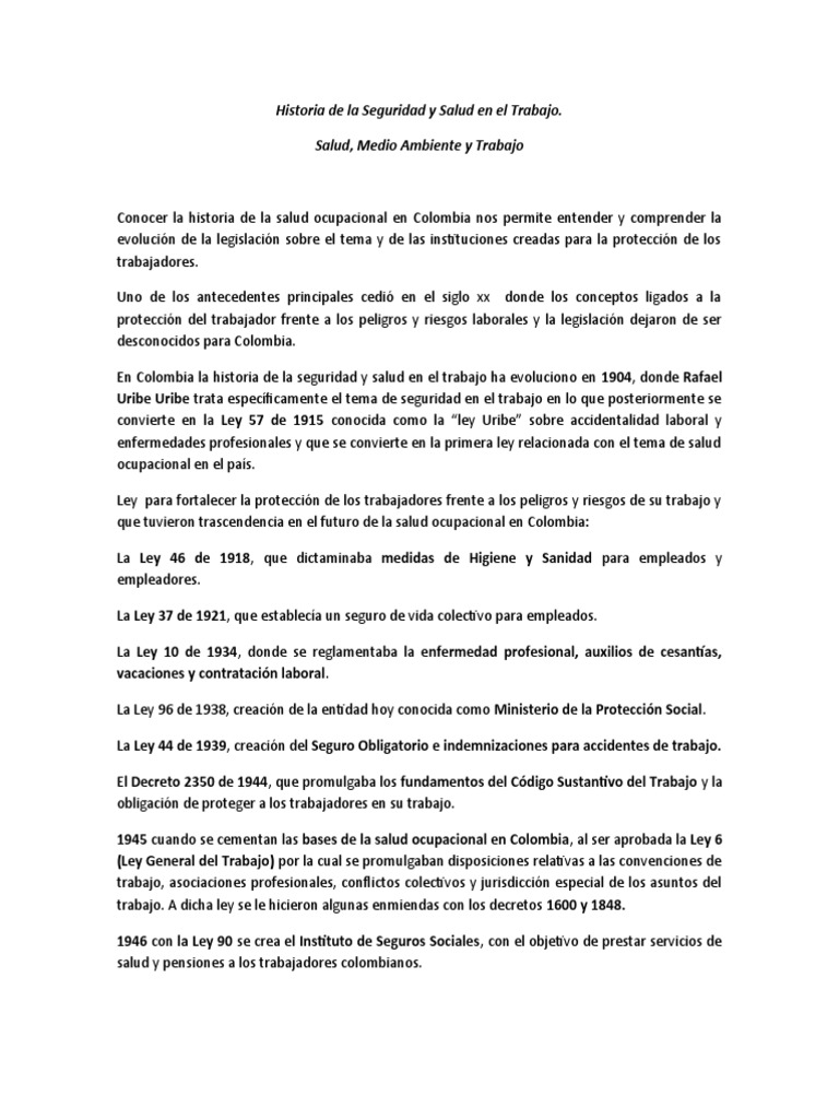 Historia de La Seguridad y Salud en El Trabajo | PDF | Seguridad y ...