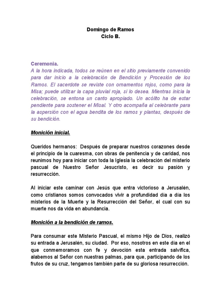 Guion Litúrgico Domingo de Ramos B | PDF | Misa (liturgia) | eucaristía