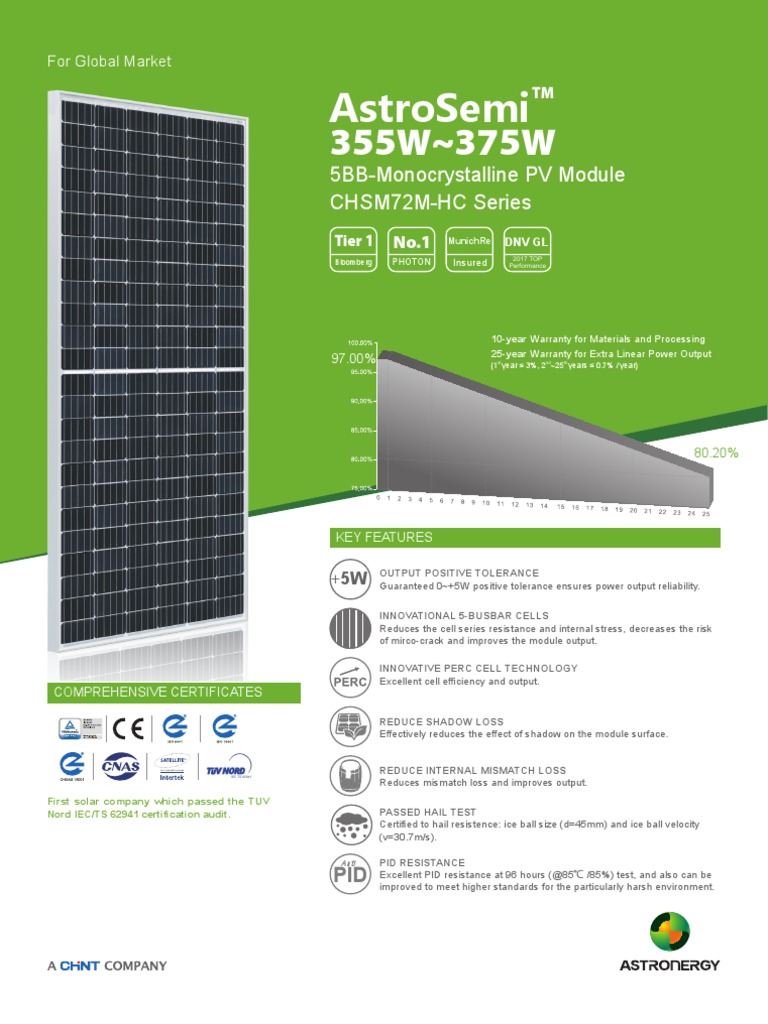 Datasheet - Astro 375 Mono - CHSM72M-HC | PDF | Solar Panel ...
