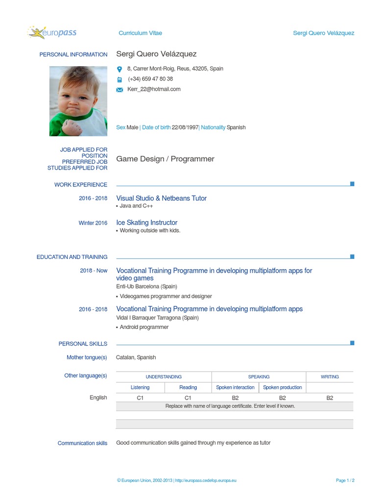 1.8. CV Europass Template | PDF | Computing | Software Development